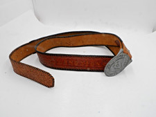 Tooled Leather Belt w/ Bicentennial 1776 1976 Jack Meccariello Buckle ENGRAVED