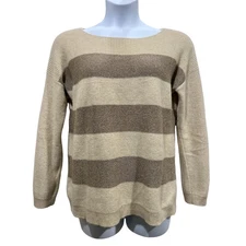 Coldwater Creek L/14 Boatneck Shimmer Striped Angora Cashmere Wool Blend Sweater