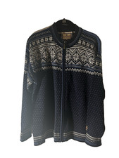 Vintage Dale of Norway S Blue Sweater Fair Isle Cotton Knit Zip Cardigan  8800