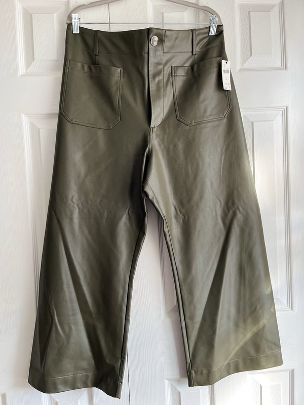 NWT Maeve Colette By Anthropologie Moss Green Faux Leather Pants Women Size 34