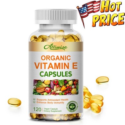 Organic Vitamin E Capsules Vegan For Hair Skin Nail Health Support Antioxidant