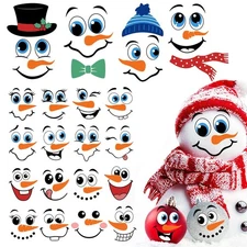 36pcs Snowman Face Stickers for Crafts Christmas Ornaments Vinyl Rub on