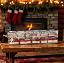 CHESAPEAKE BAY CANDLE 6 Rustic COZY FIRESIDE 2" Square Glass Votives CHRISTMAS 