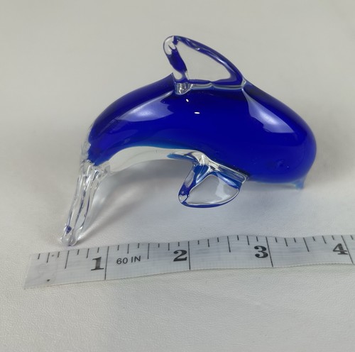 Vintage Art glass Cobalt blue to clear Dolphin paper weight Figurine - Picture 4 of 4