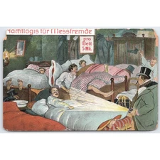 1908 Comic Postcard – Night Lodging Satire Leipzig Trade Fair, Germany Comic