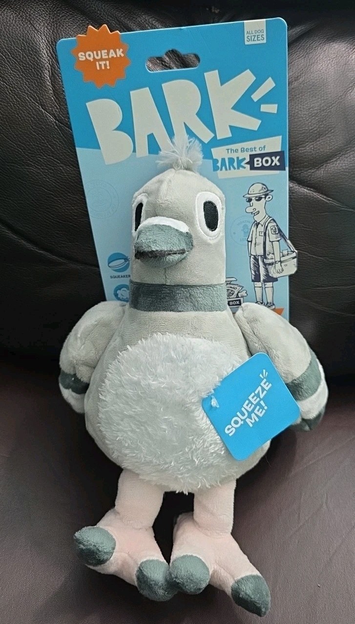 Bark 11" Pigeon Bird Dog Toy w/Squeaker & Crinkle, Grey, Dur