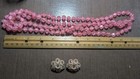 Vtg PINK Bead Necklace & Pink Rhinestone Daisy Cluster Clip On Earrings SET — photo 4