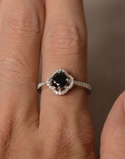 Floral Style Black Onyx 1.15 CT Round CZ Wedding Ring for Women In 925 Silver.