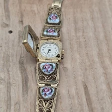 Chaika Women Fashion 17 Jewels Floral Enamel Bracelet Mechanical Wind Watch