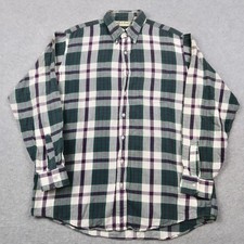 VTG 90s LL Bean Mens Tall L Plaid Button Down Shirt Green Purple Made in USA