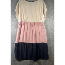 Womens Colorblock Tiered Midi Dress Cream Pink Navy Short Sleeve Boho L Large