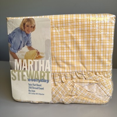 1997 New Martha Stewart Everyday Twin Flat Sheet 200 Thread Ct Yellow Check