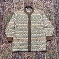 VTG 70s 80s LeRoy Knitwear Womens Cardigan Sweater Zigzag Pattern Brown Knit L
