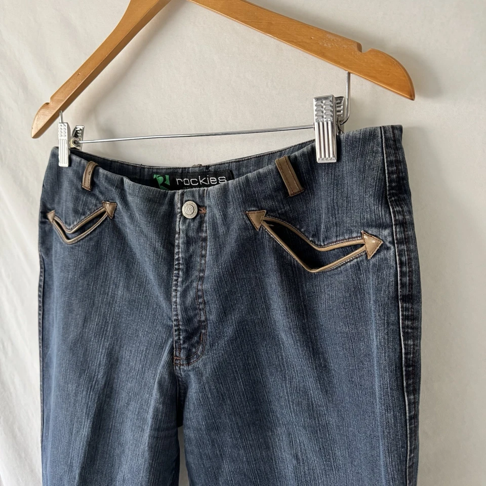 Pantalones de mezclilla vintage Rockies Bareback calce relajado azul con detalles de cuero 31L Foto 2 de 4