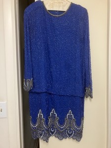 Night Vogue Beaded Sequin Vintage Blue Dress Evening -about Size 14 GORGEOUS