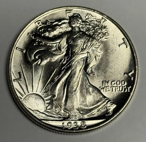 Lustrous Mint State 1938-P Walking Liberty Silver Half Dollar, Orig Uncirculated