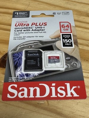 SanDisk Ultra Plus Card w/ Adapter - 64 GB 150 mB/s Brand New UHS-I SD Card