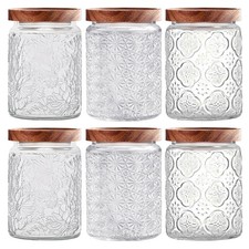 Vintage Glass Jars with Wooden Lids, 6 Pack 24 oz Airtight Glass Food Storage...