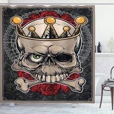 Ambesonne Gothic Shower Curtain,Skull with Crown Roses Bones Dead King Halloween
