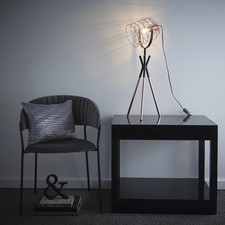 Image of Tripod Copper Table Lamp and Floor Lamp Industrial Metal Cage Copper and Black