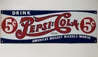 Vintage Ande Rooney Porcelain Enamel Advertising Sign Drink Pepsi Cola 18" X 6"