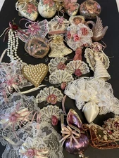 Victorian Lace Romantic Ornament Lot Hearts Angels Swan Pearl Roses Shabby Chic