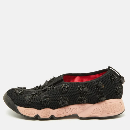 Baskets à enfiler Dior noires en maille ornée de fleurs fusion pointure 37,5