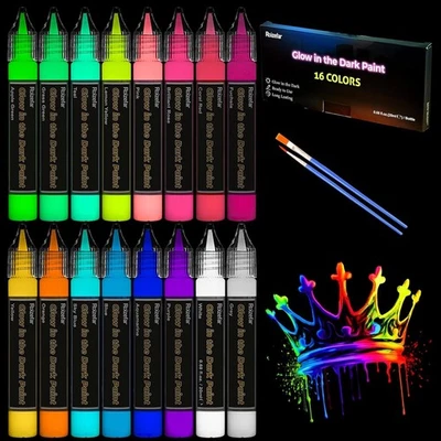 Roizefar Glow in the Dark Paint, 16 Colours x 20ml Paints, Long-Lasting