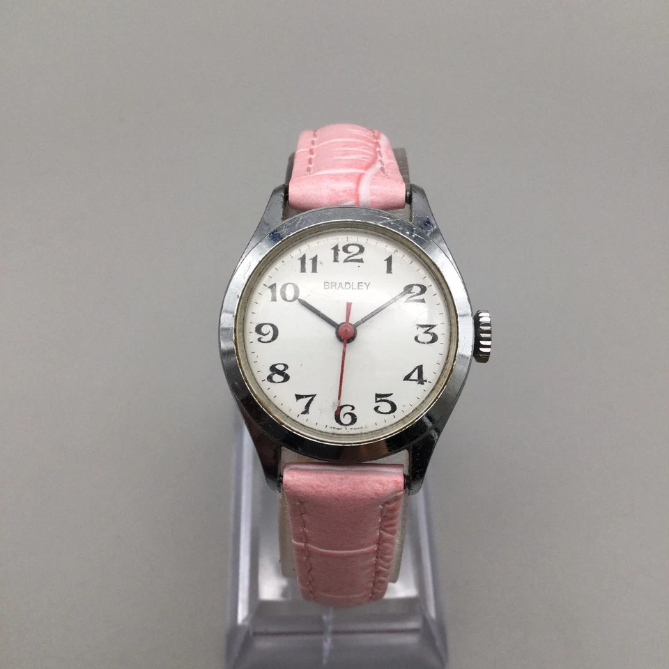 Reloj Manual Bradley Vintage 26mm Correa Cuero Rosa Mujer Acero Inoxidable Trasero Foto 2 de 4