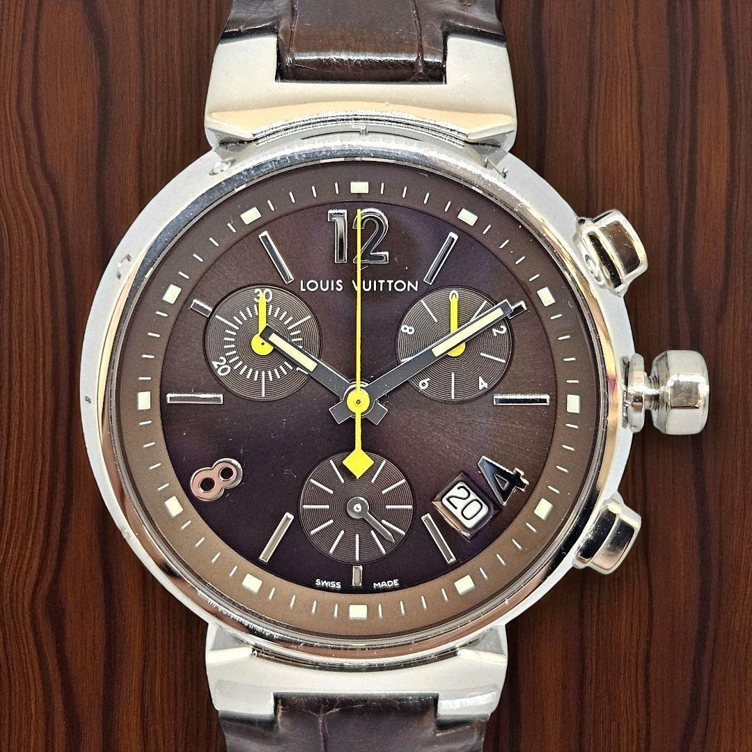 AUTH LOUIS VUITTON Tambour Q1321 Chronograph Brown Quartz Ladies