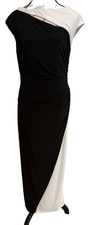 Lauren Ralph Lauren Evening Gown Dress Size 12 Black White Cutout Ruched