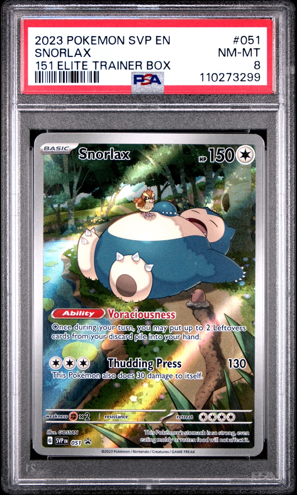 2023 POKEMON SVP EN-SV BLACK STAR PROMO 151 ELITE TRAINER BOX #051 SNORLAX PSA 8