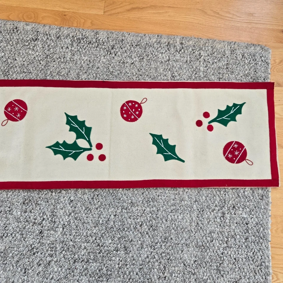 TAG Brand Wool Felt Christmas Table Mantel Runner 14 x 90 in Mistletoe Ornaments - Image 2 of 4