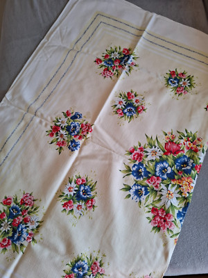 Vintage Tischdecke 50/60er   Edelweiß & Enzian, Mid Century, 120x140 cm