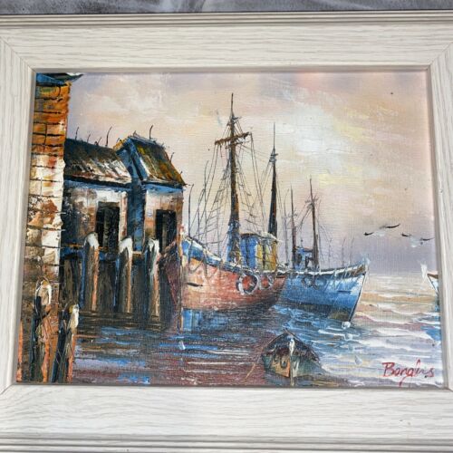 Hafen signiert von Benglis 9"x7" ca. Ölgemälde auf gespannter Leinwand - Bild 3 von 24