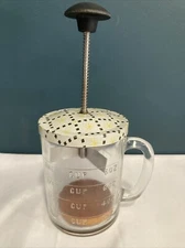 Vintage Nut Chopper Dicer Glass Measuring Cup Hazel Atlas Black Yellow USA