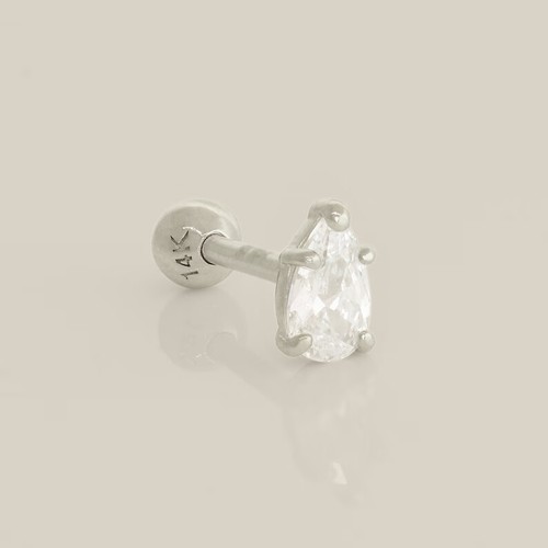 14K REAL Solid Teardrop CZ Stud Piercing Helix Tragus Cartilage Earring 18G - Picture 5 of 10