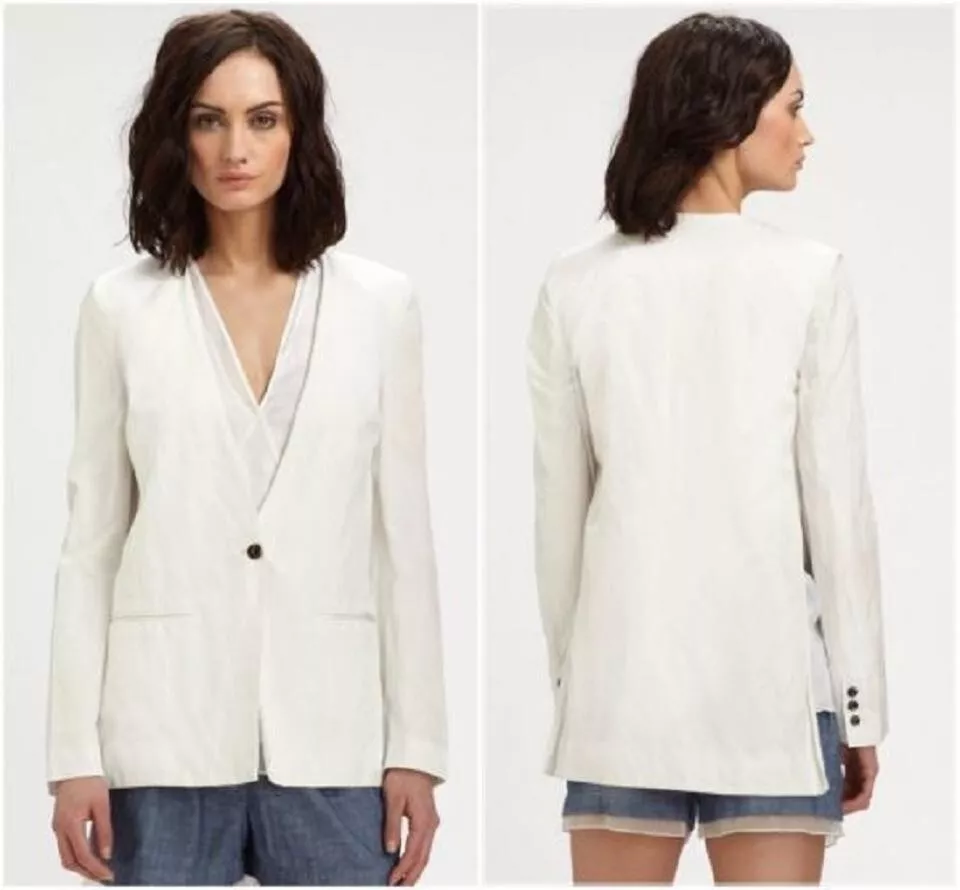NEW Elizabeth James White Athena Side Slit Blazer Size 6 eBay