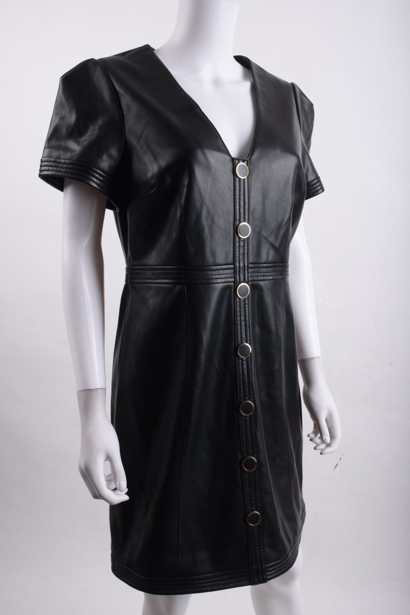 Milly Womens Isabelle Black Vegan Leather Dress V-Neck Short XS Short sleeved | eBay Milly Womens Isabelle Black Vegan Leather Dress V-Neck Short XS Short sleeved | eBay