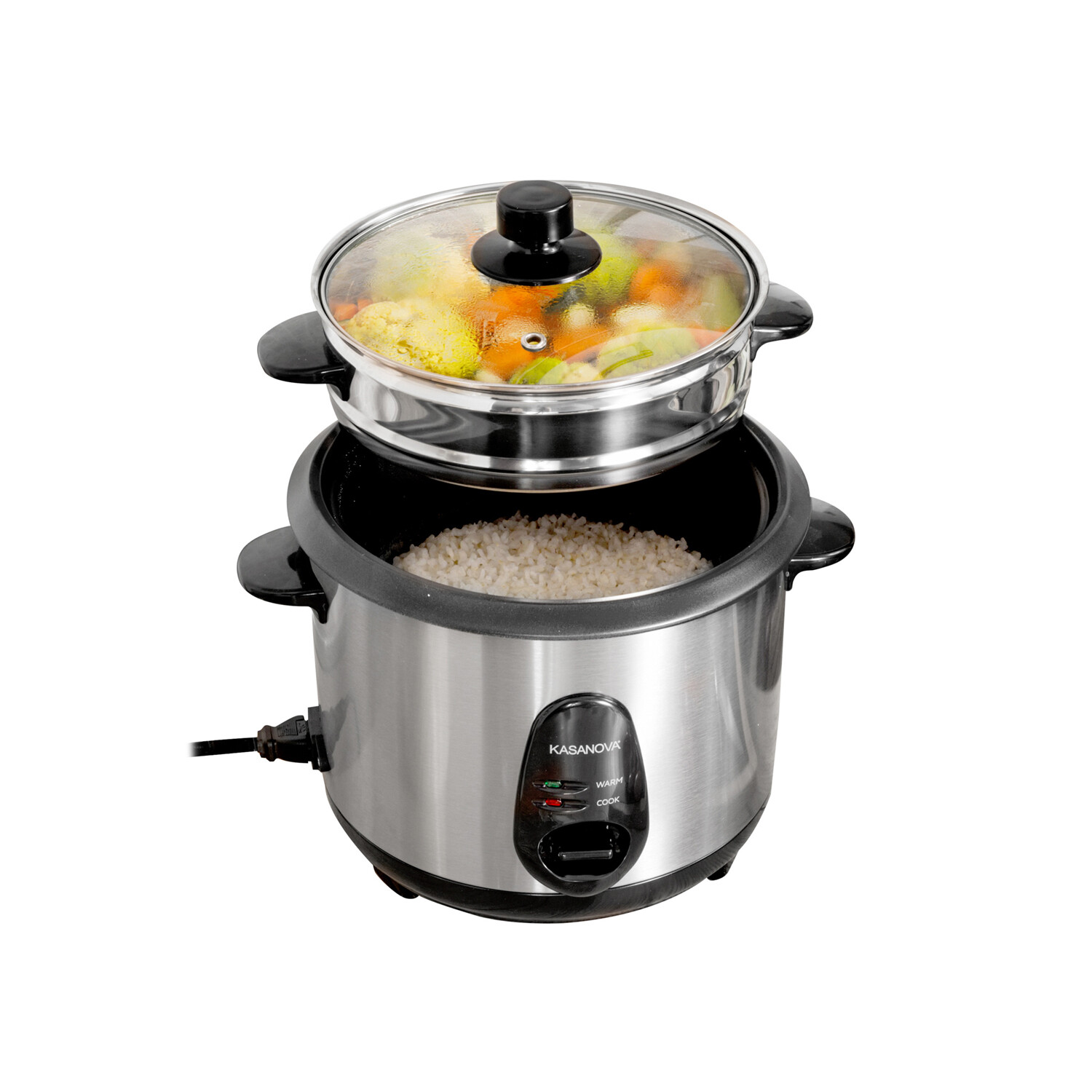 Cuociriso 2 in 1 con vaporiera 2,2 L, 900 W argento