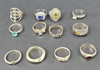 Sterling Silver Collection of 12 Beautiful Vintage Rings Sizes 6 and 7