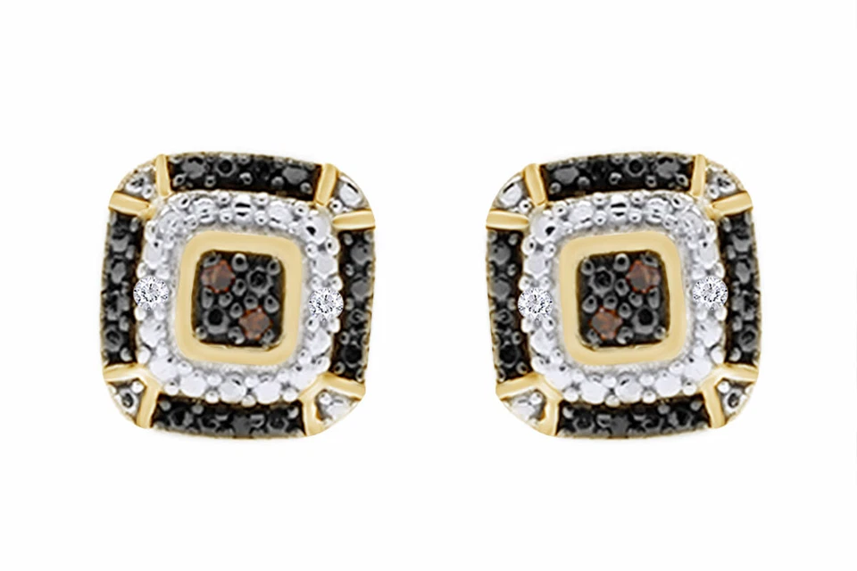 Novo Conjunto de Joias Almofada Diamante Preto 1/10 Ct Champanhe Branco e Cor Aprimorada - Imagem 3 de 4