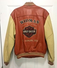 Old School Harley Davidson Widman St Louis Leather Bomber Jacket Orange Tan Sz M