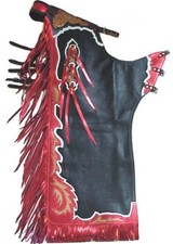 Western Black Top Grain Leather Bull Riding Rodeo Chaps/ Matching Filigree