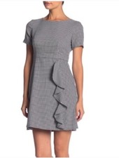 Eliza J Short Sleeves Ruffle Sheath Dress Black And White Size 12