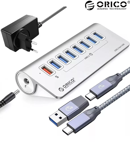 USB-Hub 7 Port USB-A Splitter ORICO M3U7Q1 Aluminium Powered Charge PD 18W