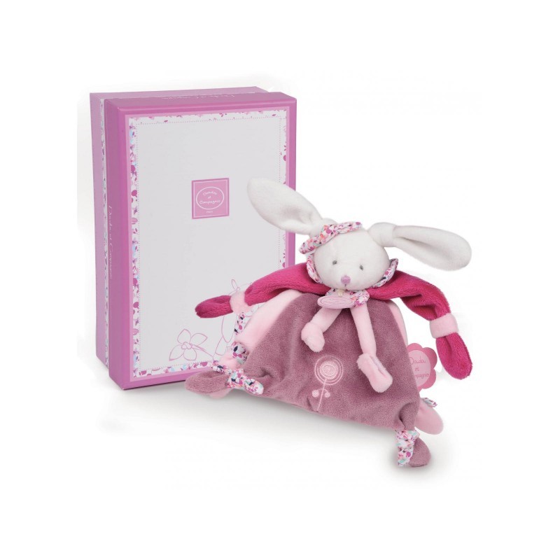 Doudou & Compagnie Lapin Cerise, doudou attache-tétine en velours de coton DC2701