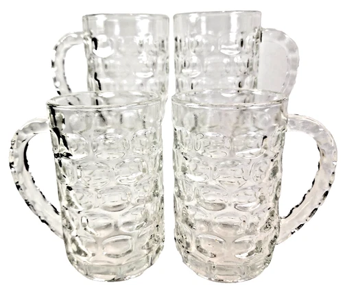 Set Of 4 Vtg Yorktown Thumbprint Federal Glass Beer Water Mugs