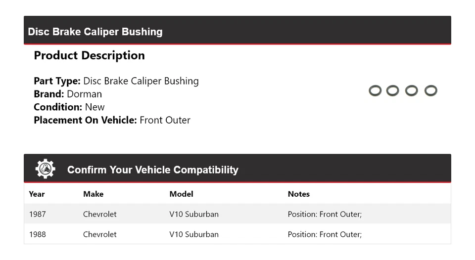 Buje de pinza de freno de disco para Chevrolet V10 Suburban Dorman 1987-1988 Foto 2 de 4