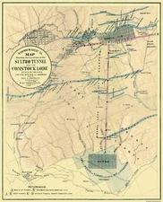 Mine Map - Nevada Sultro Tunnel Comstock Lode - Hoffmann 1866 - 23 x 28.44